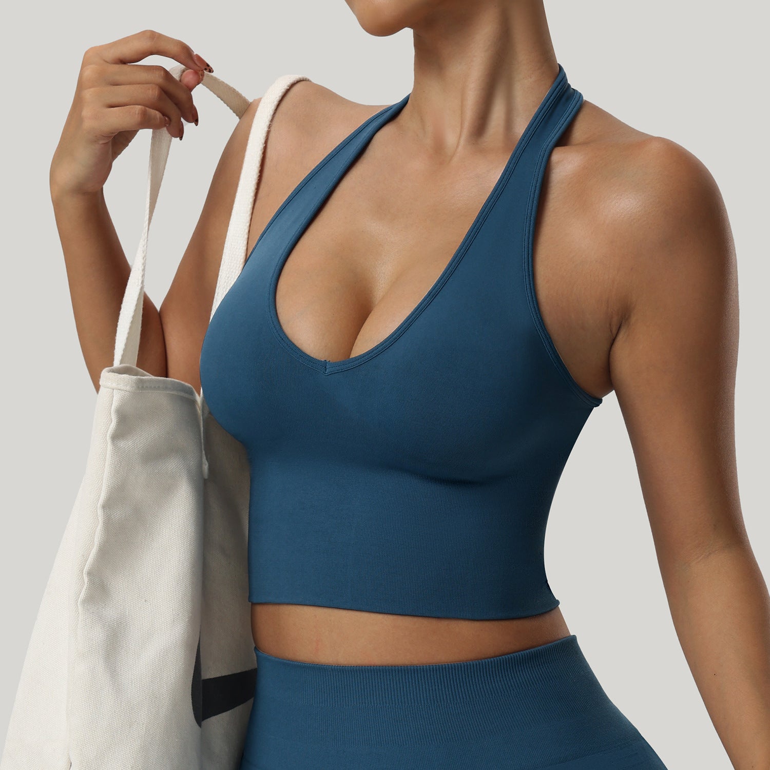Women's Halter Cropped Top Beauty Back Yoga Bra Seamless Fitness Sports Vest