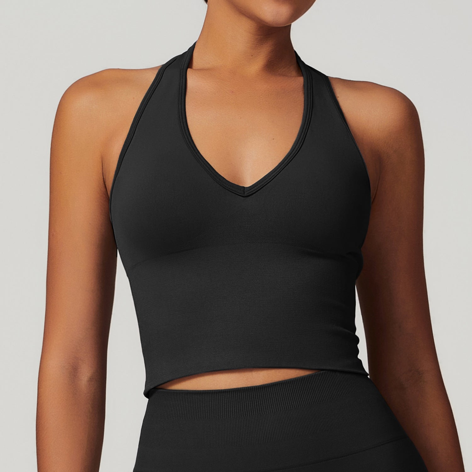 Women's Halter Cropped Top Beauty Back Yoga Bra Seamless Fitness Sports Vest